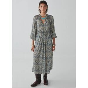 NWT Maison Hotel Antonella Dress Lapis Lazuli Blue Cream Boho Med